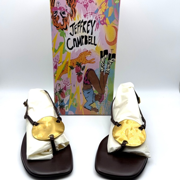 Jeffrey Campbell Shoes - NIB JEFFREY CAMPBELL Chance Slingback Thong Sandals Women's Size 6 Brown Gold